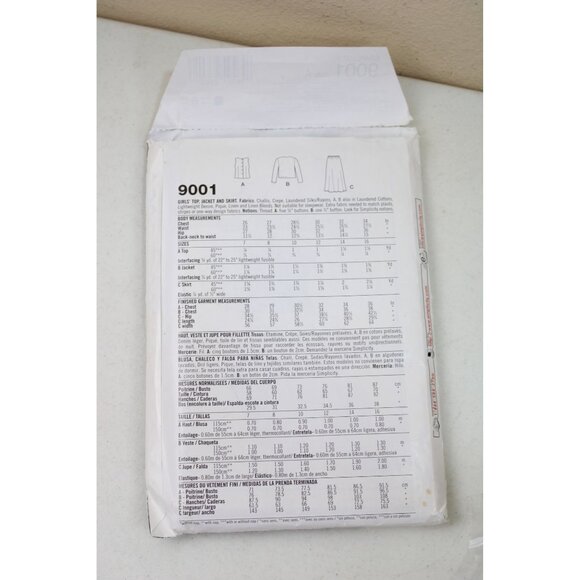 UNCUT Simplicity 9001 Pattern Girls Top Skirt Jacket SZ 7-16 93602 Vintage - Picture 4 of 5